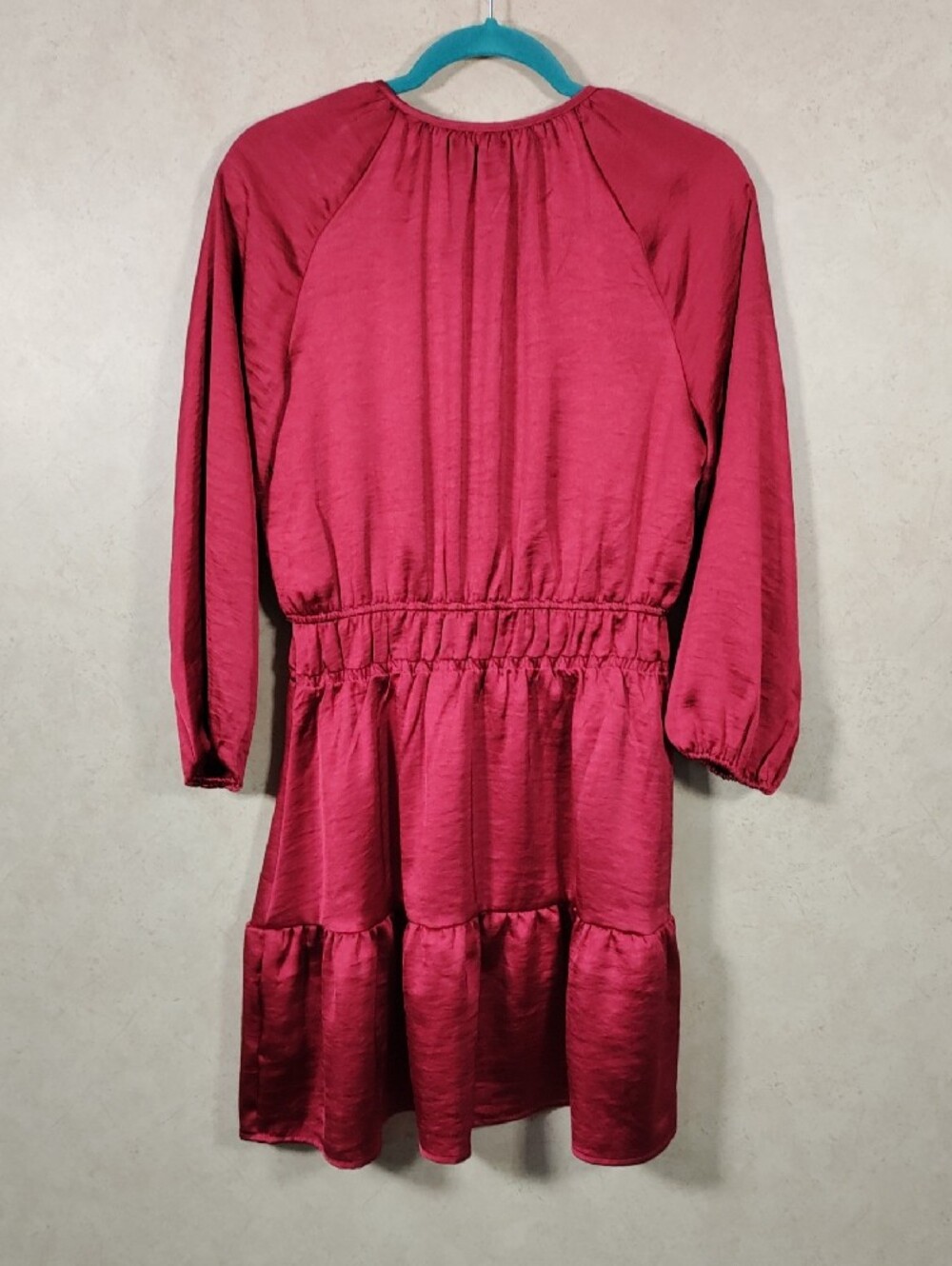 J099 Another Love Burgundy Satin Boho Tiered Dress S NWT - Picture 7 of 10